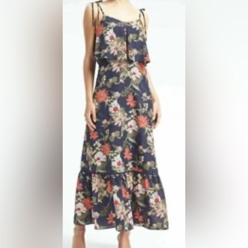 BANANA REPUBLIC Floral PRINT RUFFLE HEM MAXI DRESS, SIZE 10